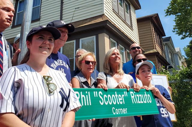 The family of Phil "Scooter" Rizzuto during the renaming ceremony.